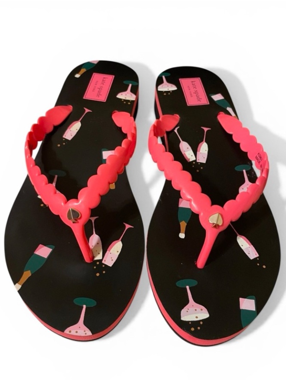 Kate Spade New York Megan Champagne Flip Flop Sandals Black Pink Size 10 NWOT